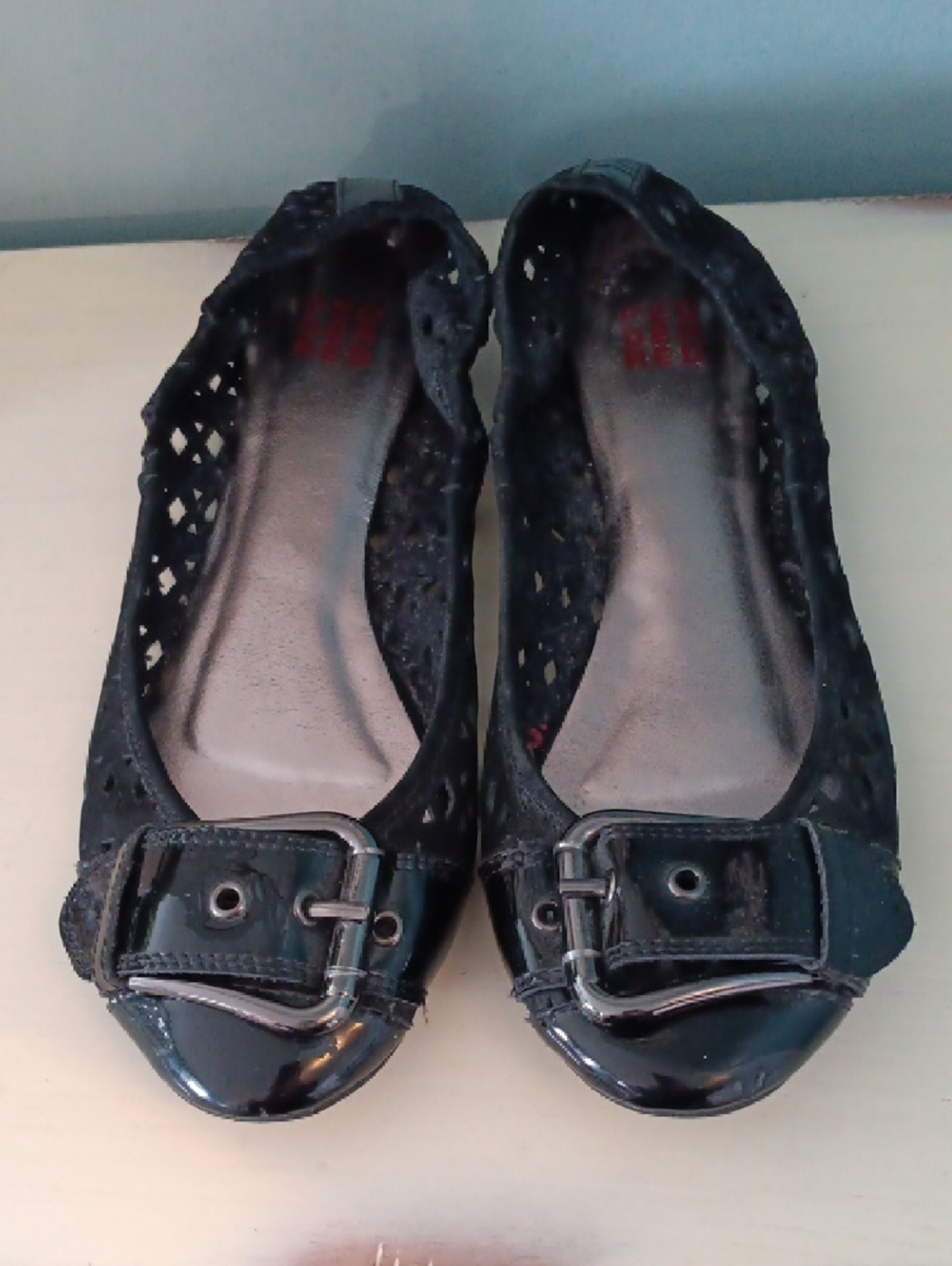 & Pedder Red Sassy Black Buckle Perforated Ballet Flats